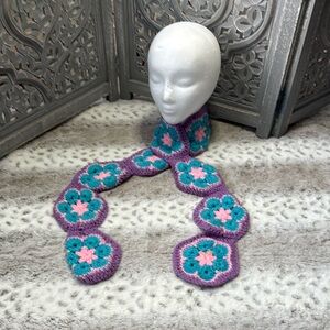 Handmade knit granny square scarf girls OS pastel floral girlhoodcore angelic